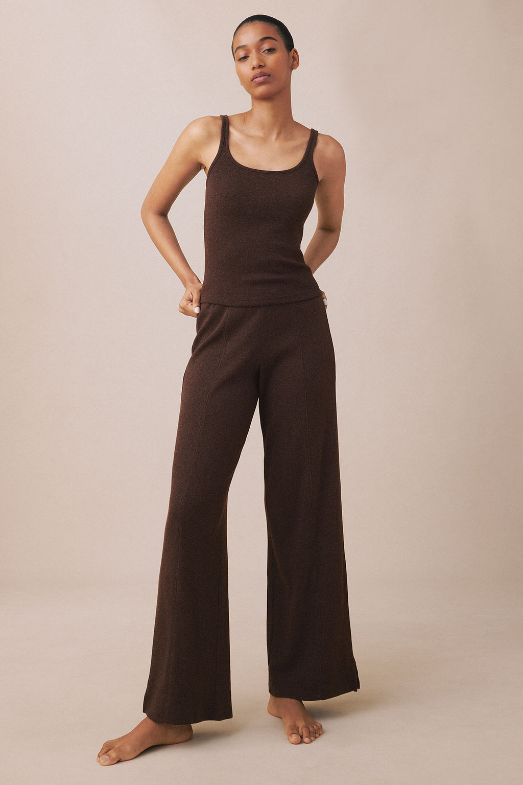 Pima Rib Wrap Three-Piece Pants Set in Cocoa Heather - Main Image 3