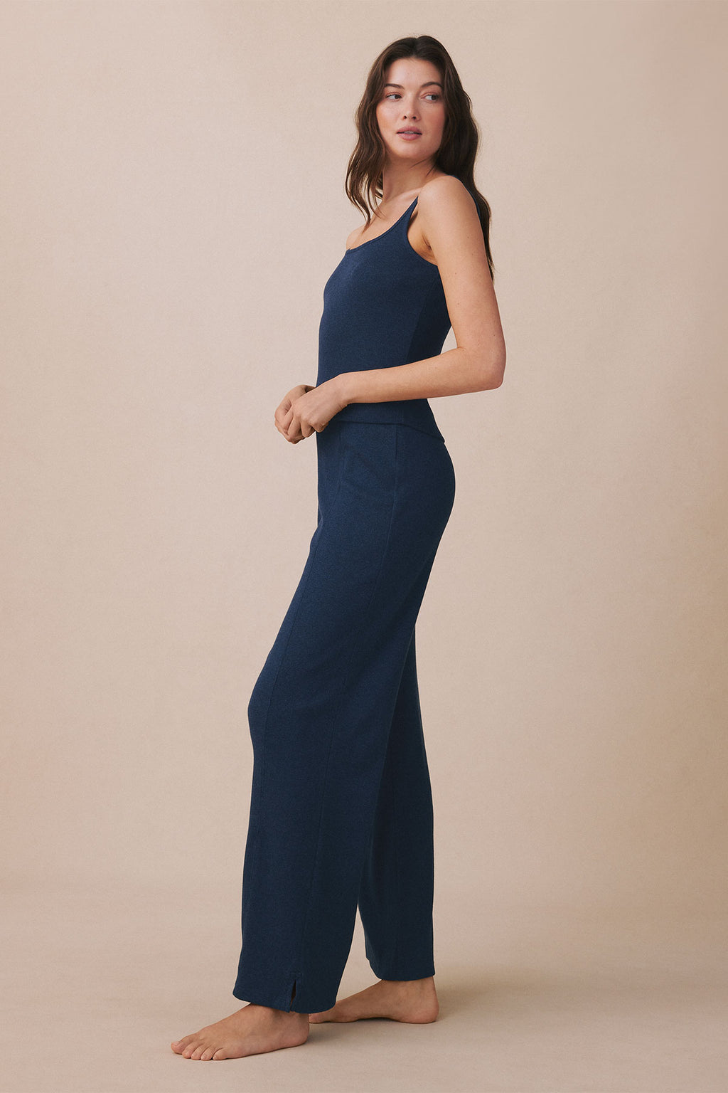 Pima Rib Wrap Three-Piece Pants Set in Navy Heather - Main Image 4