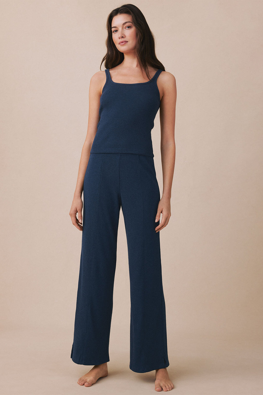 Pima Rib Wrap Three-Piece Pants Set in Navy Heather - Main Image 3