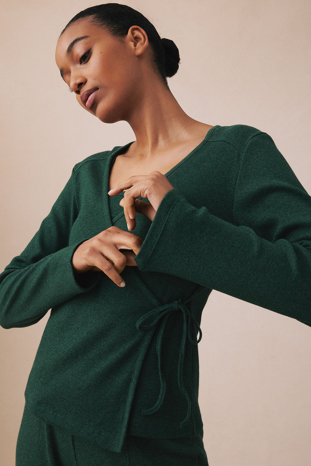 Pima Rib Wrap Three-Piece Pants Set in Trekking Green Heather - Main Image 1