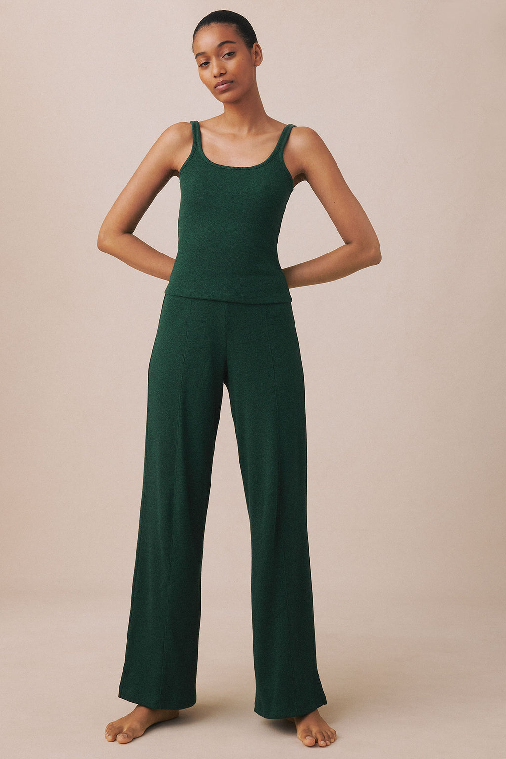 Pima Rib Wrap Three-Piece Pants Set in Trekking Green Heather - Main Image 4