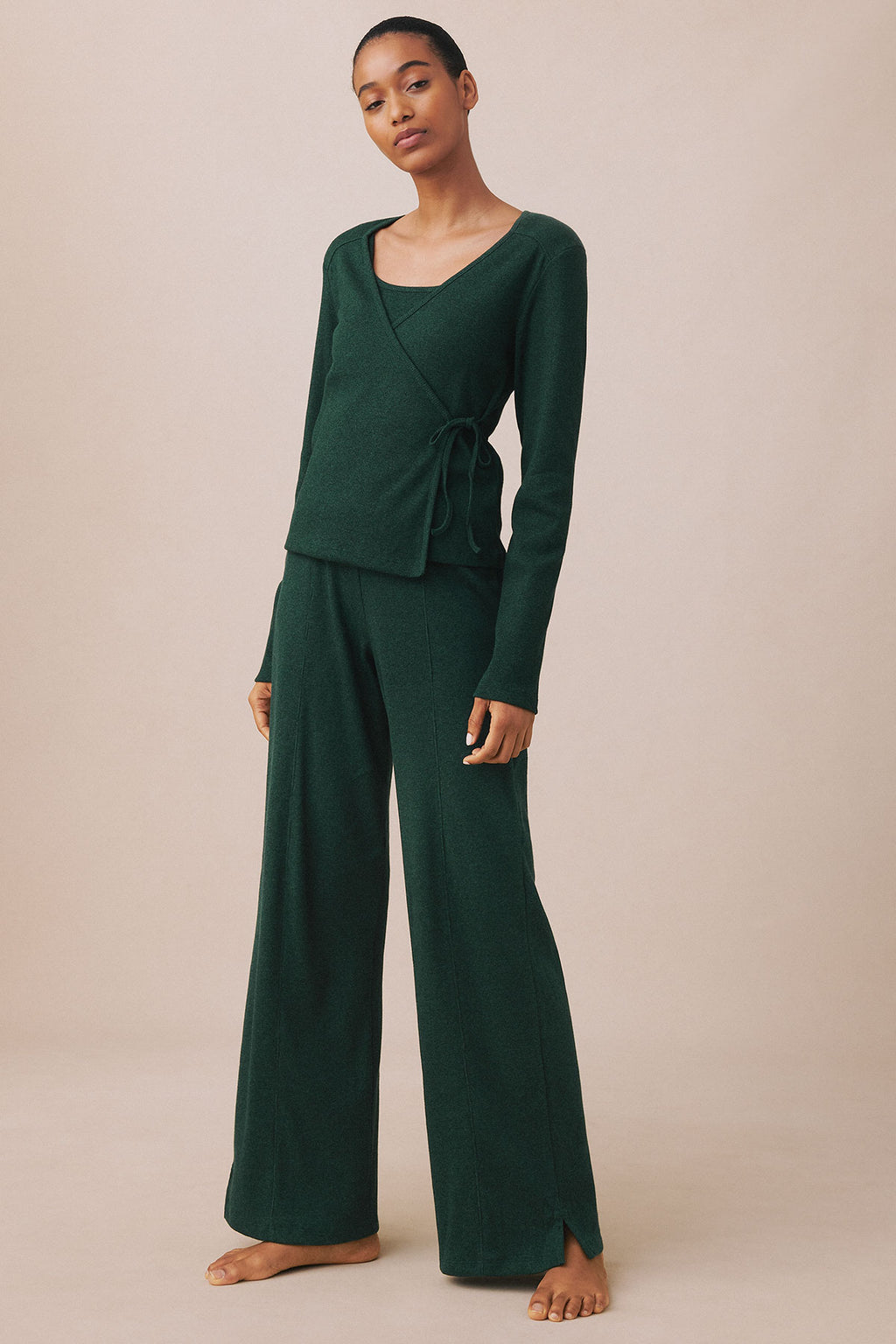 Pima Rib Wrap Three-Piece Pants Set in Trekking Green Heather - Main Image 2