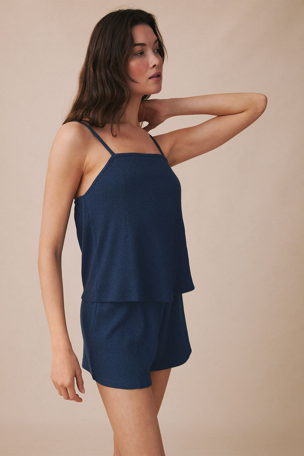 Pima Rib Tank-Short Set in Navy Heather - Main Image 2