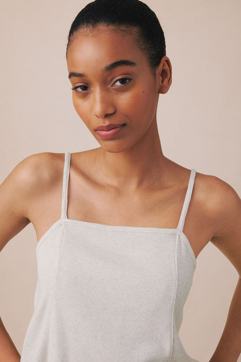 Pima Rib Tank-Short Set in Stone Heather - Main Image 2