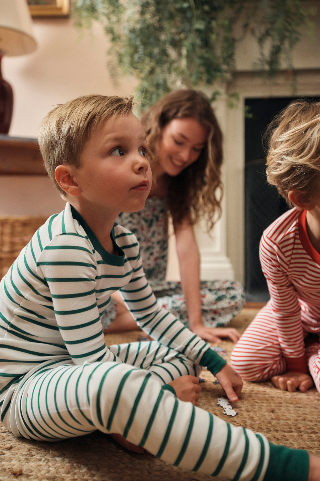 Kids Long-Long Set in Classic Green Anchor Stripe - Main Image 1