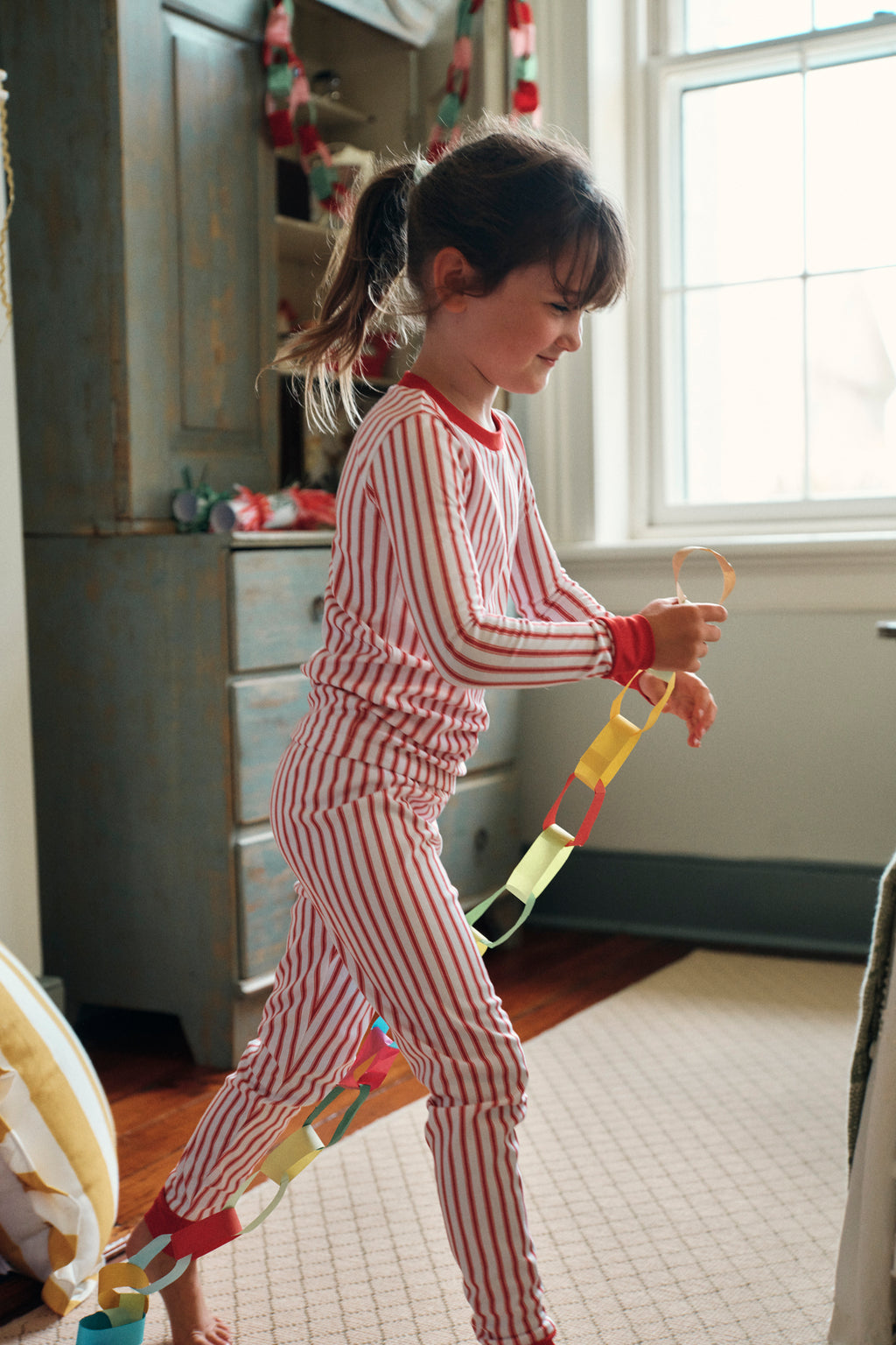 Kids Long-Long Set in Classic Red Ticking Stripe - Main Image 2