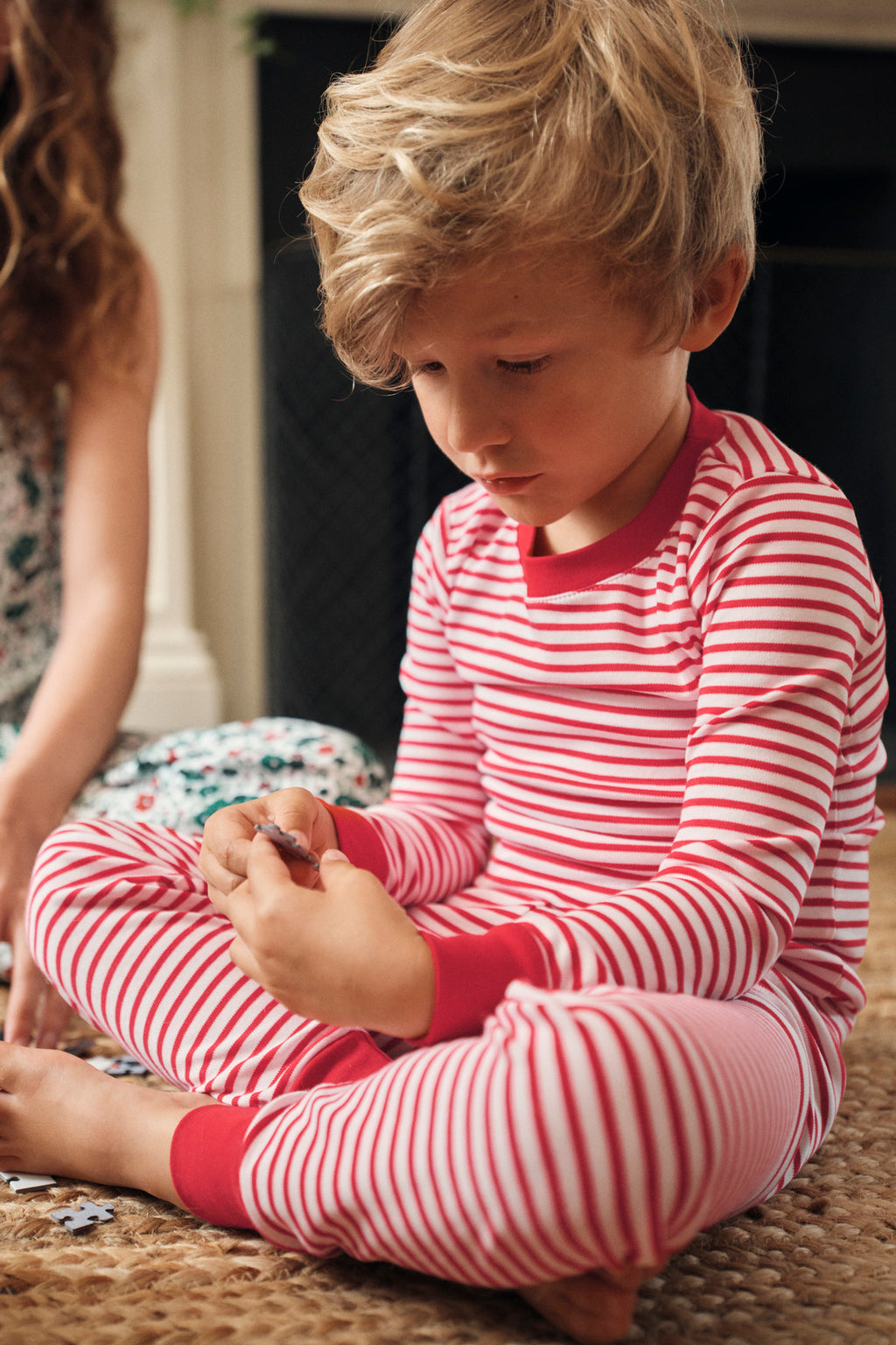 Kids Long-Long Set in Classic Red Voyager Stripe - Main Image 2