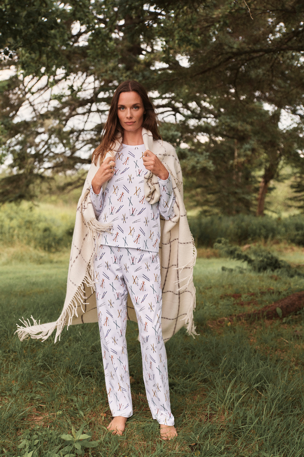 Pima Crew Long-Long Set in Vintage Skis - Main Image 3