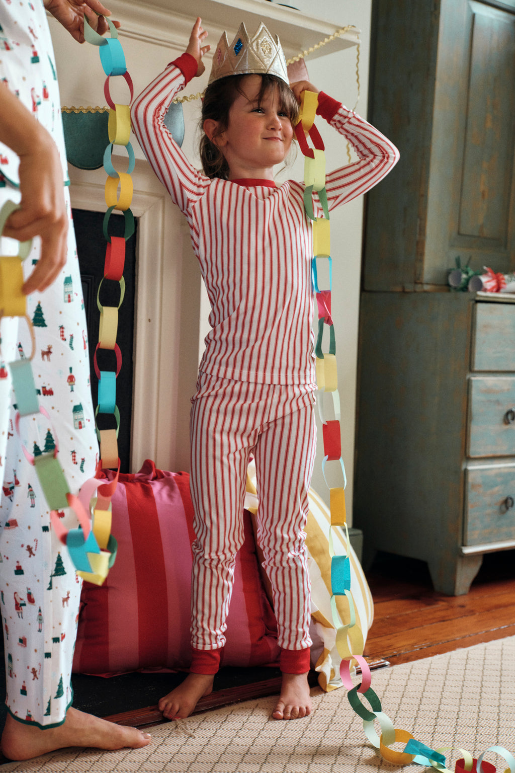 Kids Long-Long Set in Classic Red Ticking Stripe - Main Image 1