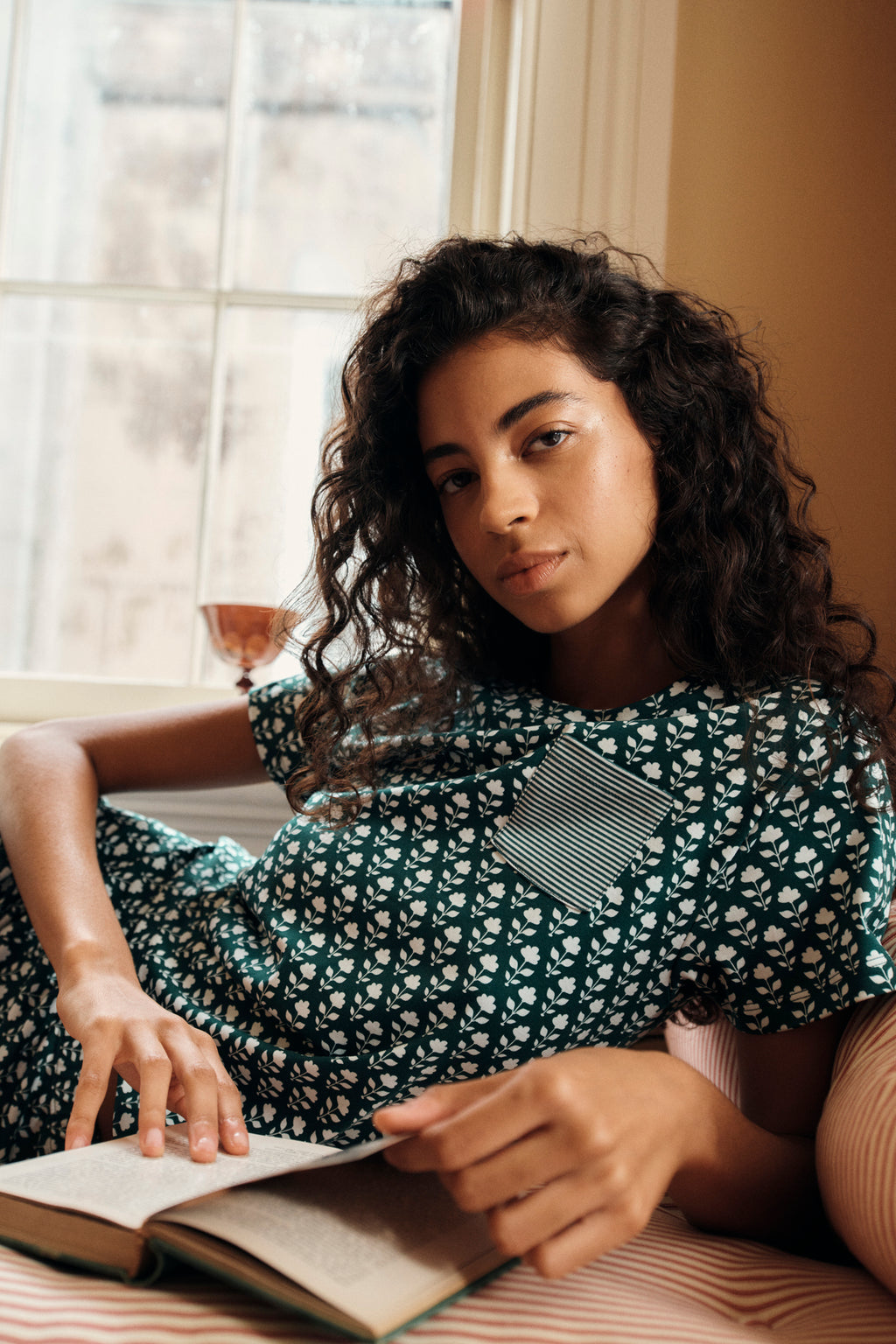 Pima Crew Wide Leg Pajama Set in Frasier Bloom - Main Image 3