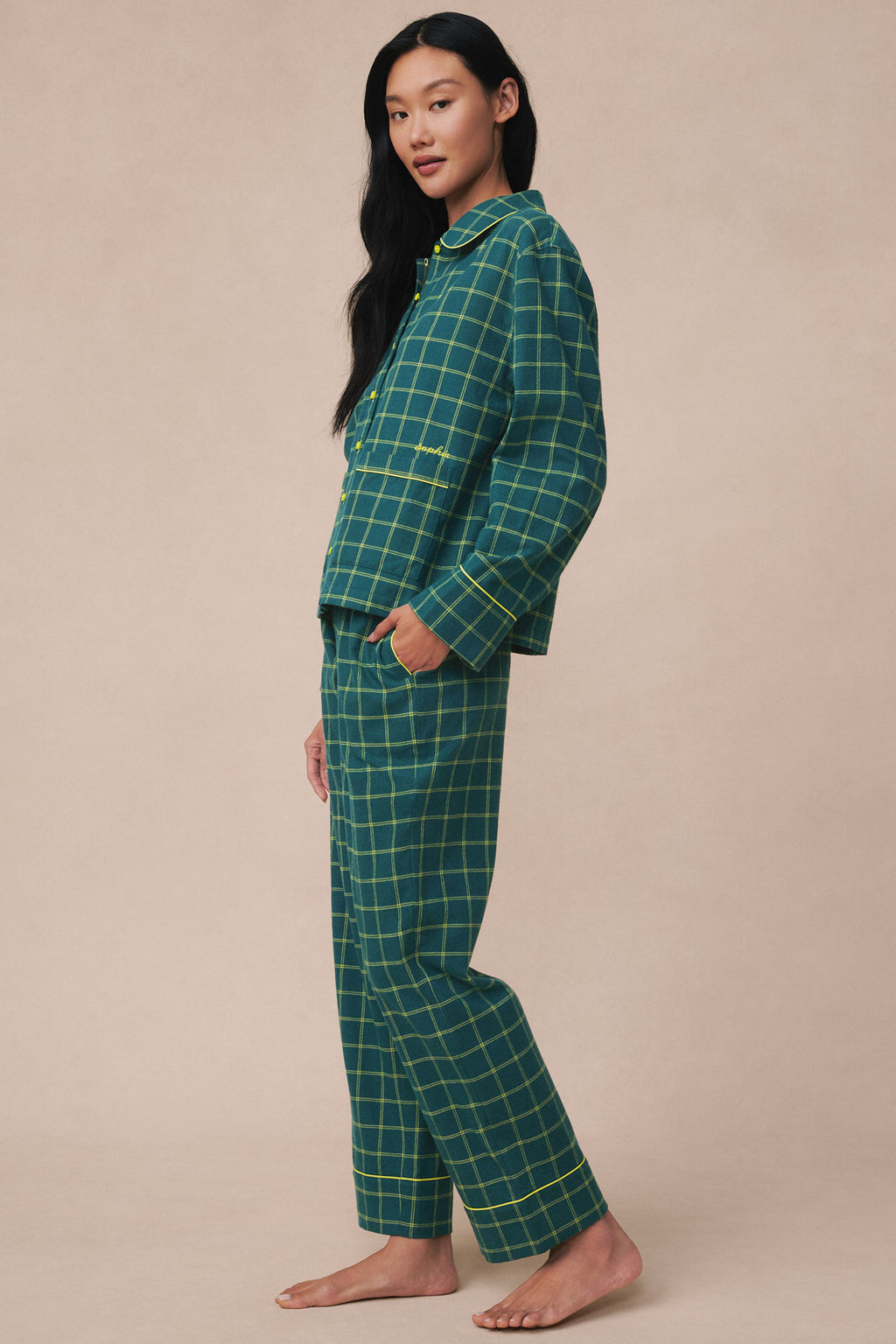 Flannel Pants Set in Dark Sea Cozy Windowpane - Main Image 2