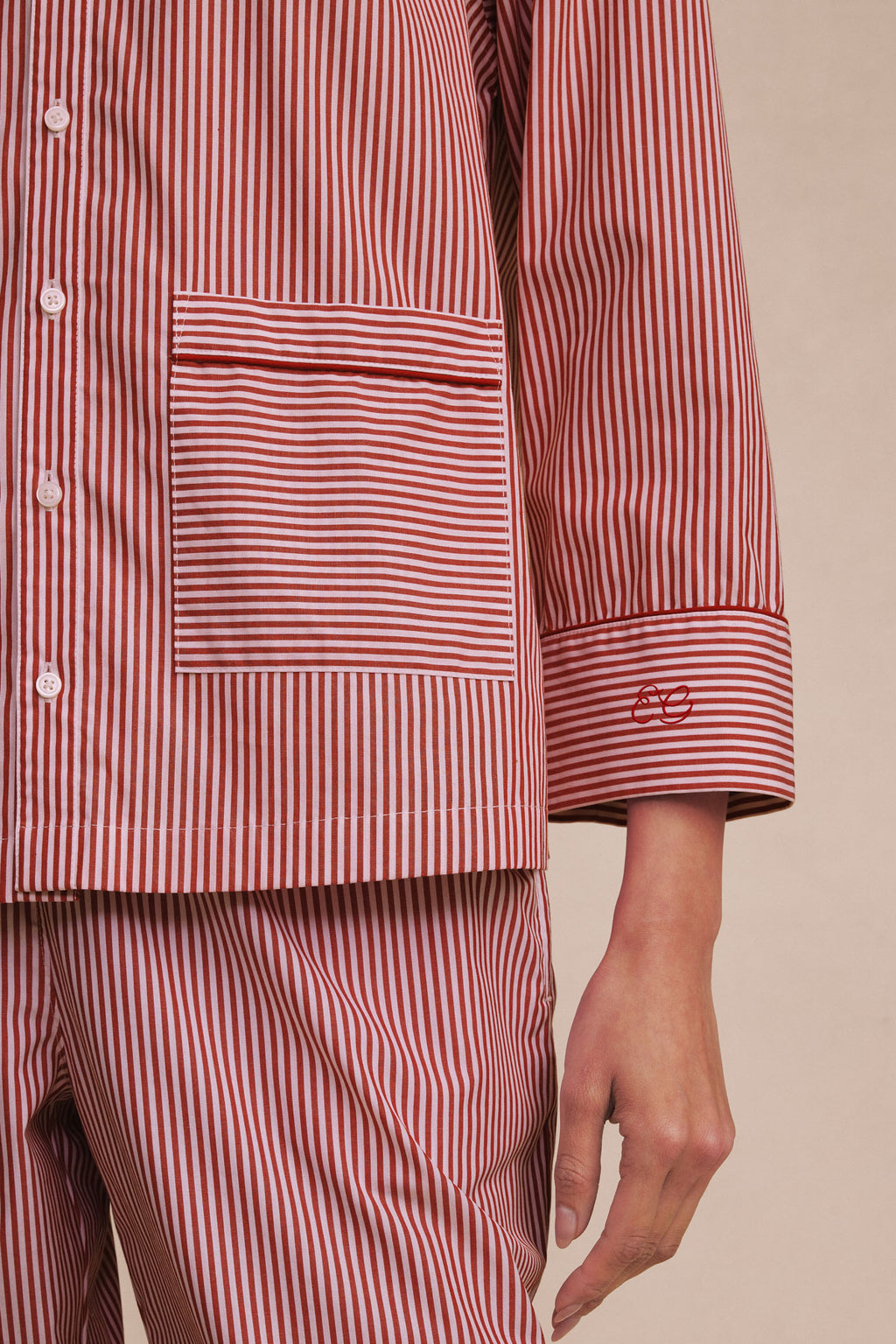 Poplin Piped Long-Long Set in Garnet Riviera Stripe - Main Image 3