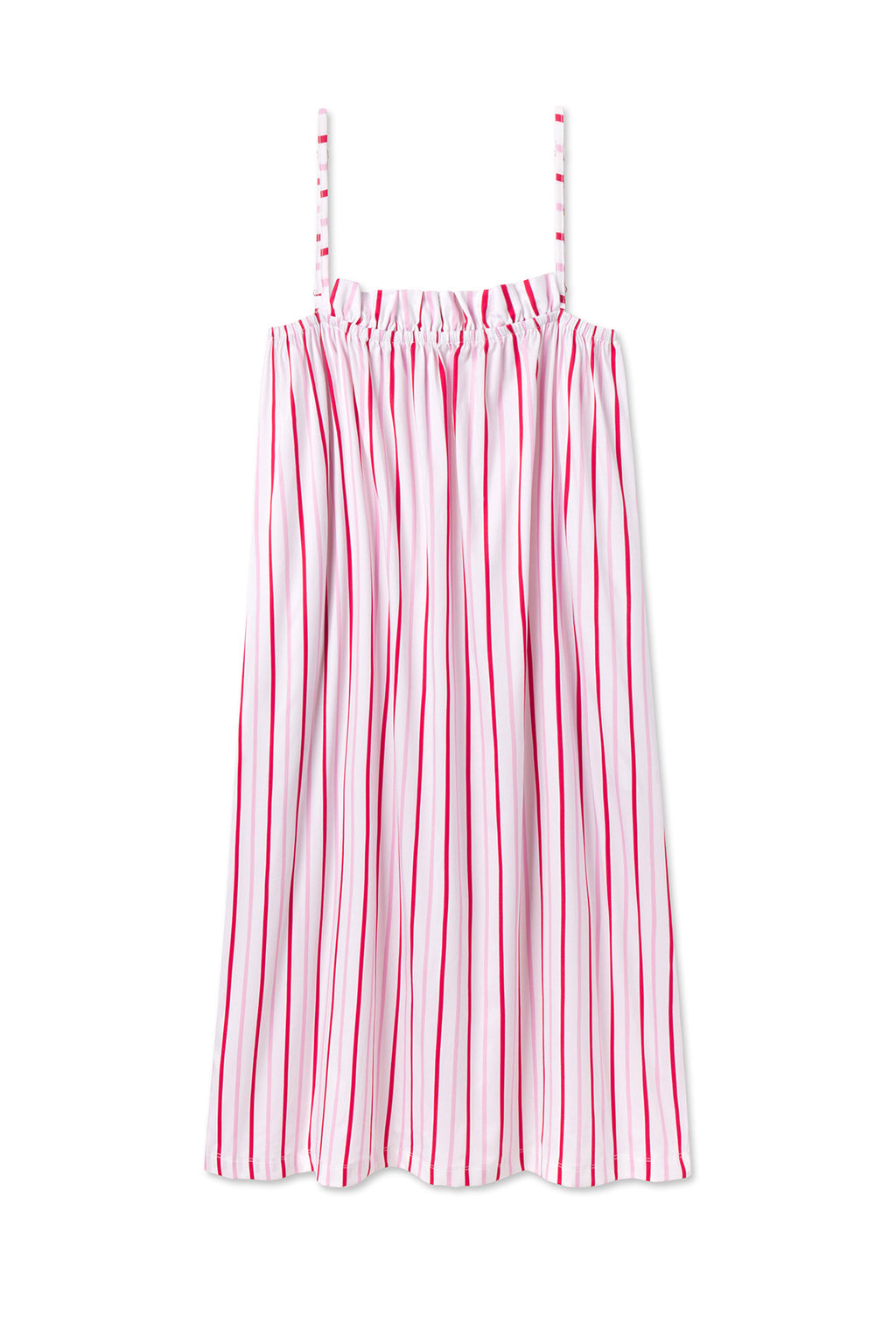 Poplin Ruffle Midi Nightgown in Candy Stripe - Main Featured Image