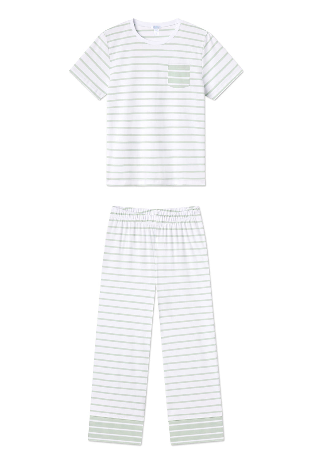 Pima Crew Wide Leg Pajama Set in Aloe Stripe - Featured Image 5