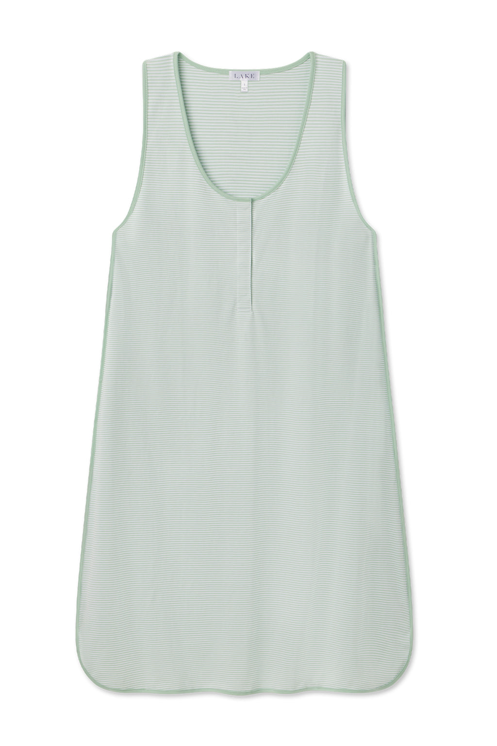 Sleeveless 100% Pima cotton Pima Maternity Tank Gown in Parisian Green with a round neckline and short front button placket, shown on a white background. Comfortable and perfect for maternity wear.