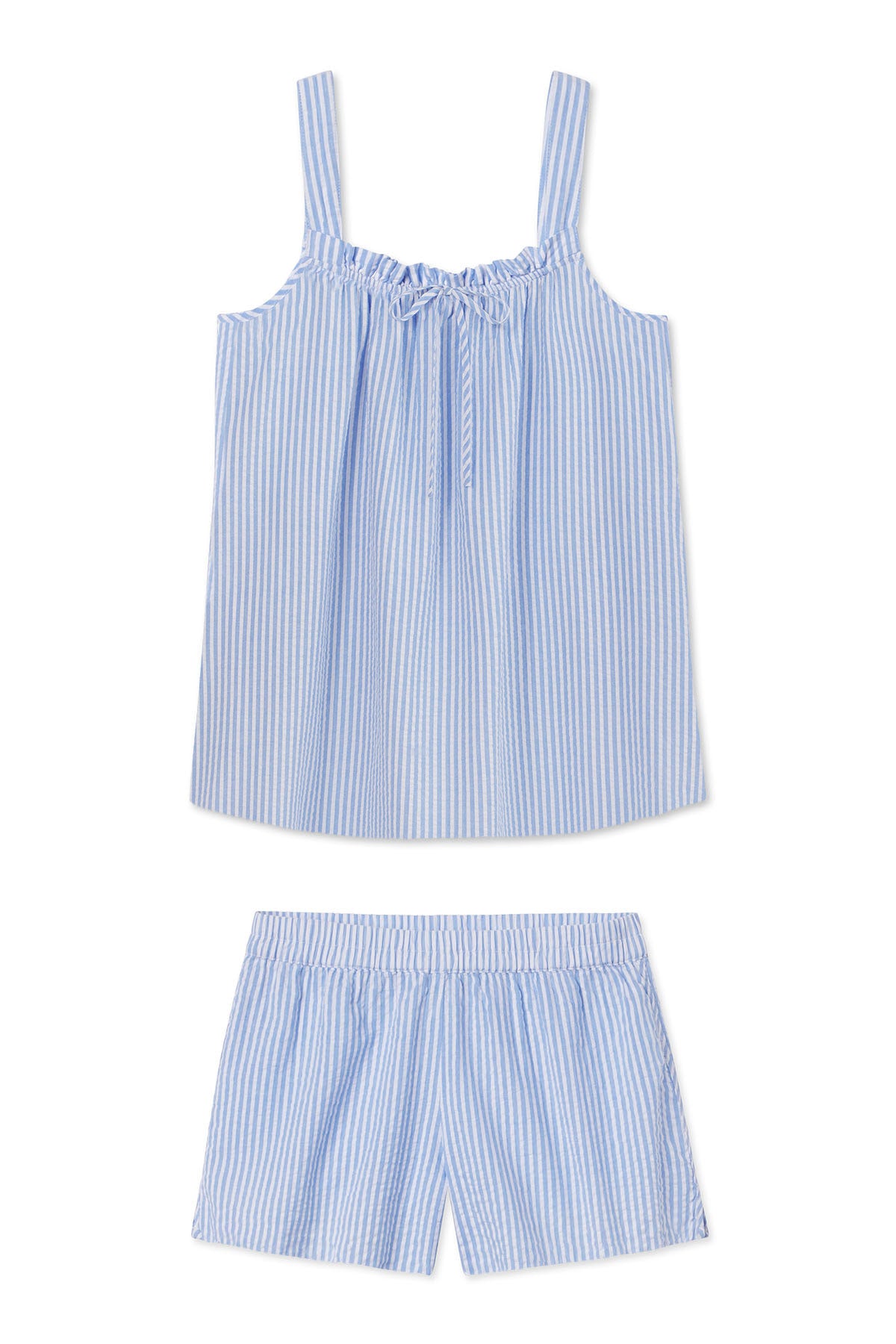 LAKE | Women | Cotton Pajamas | Blue Seersucker Alice Shorts Set