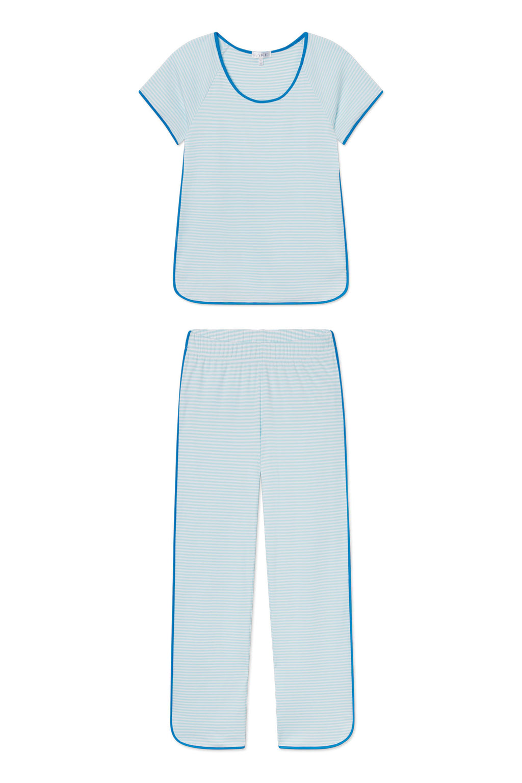 The Pima Short-Long Set in Salt Spray Heritage Stripe is a women