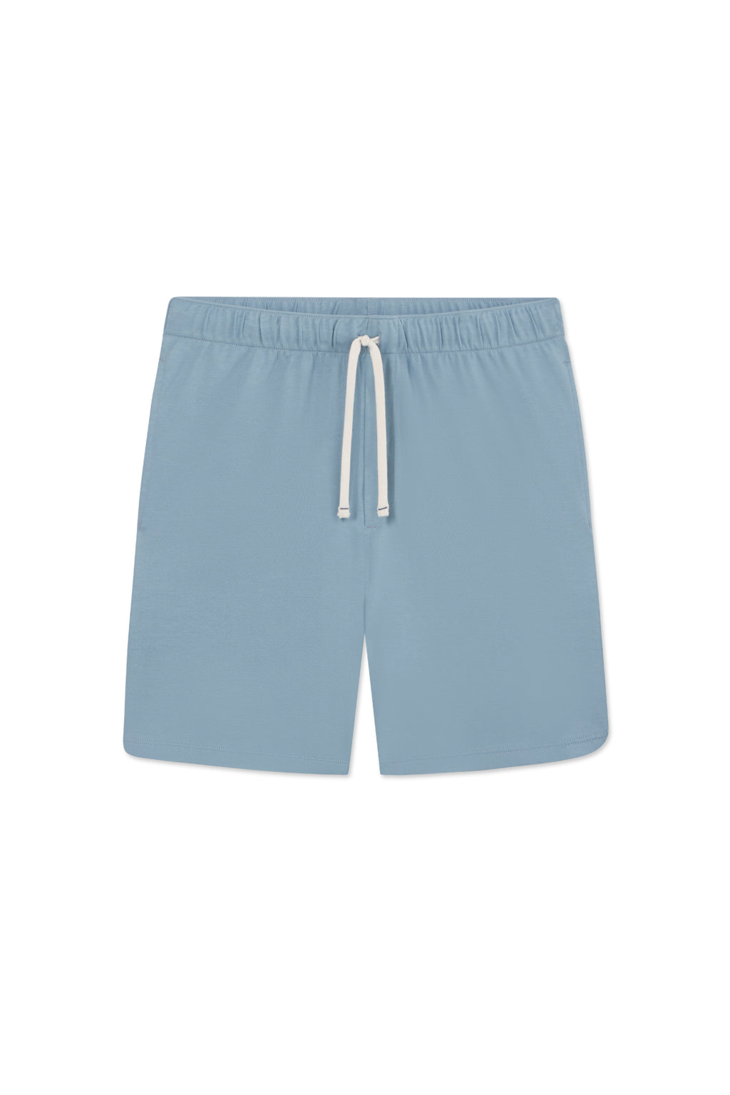 Mens Pima Sleep Shorts in Anchor Blue, crafted from soft Pima cotton and finished with a white drawstring.