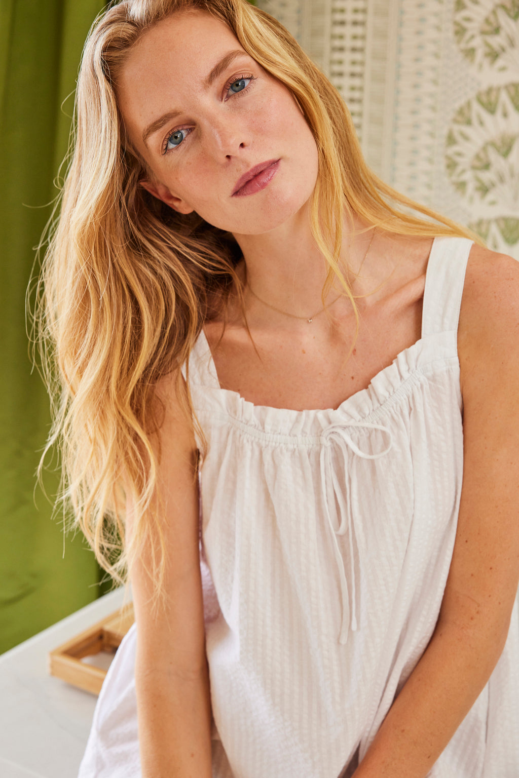 Alice Nightgown in White Seersucker - Main Image 1