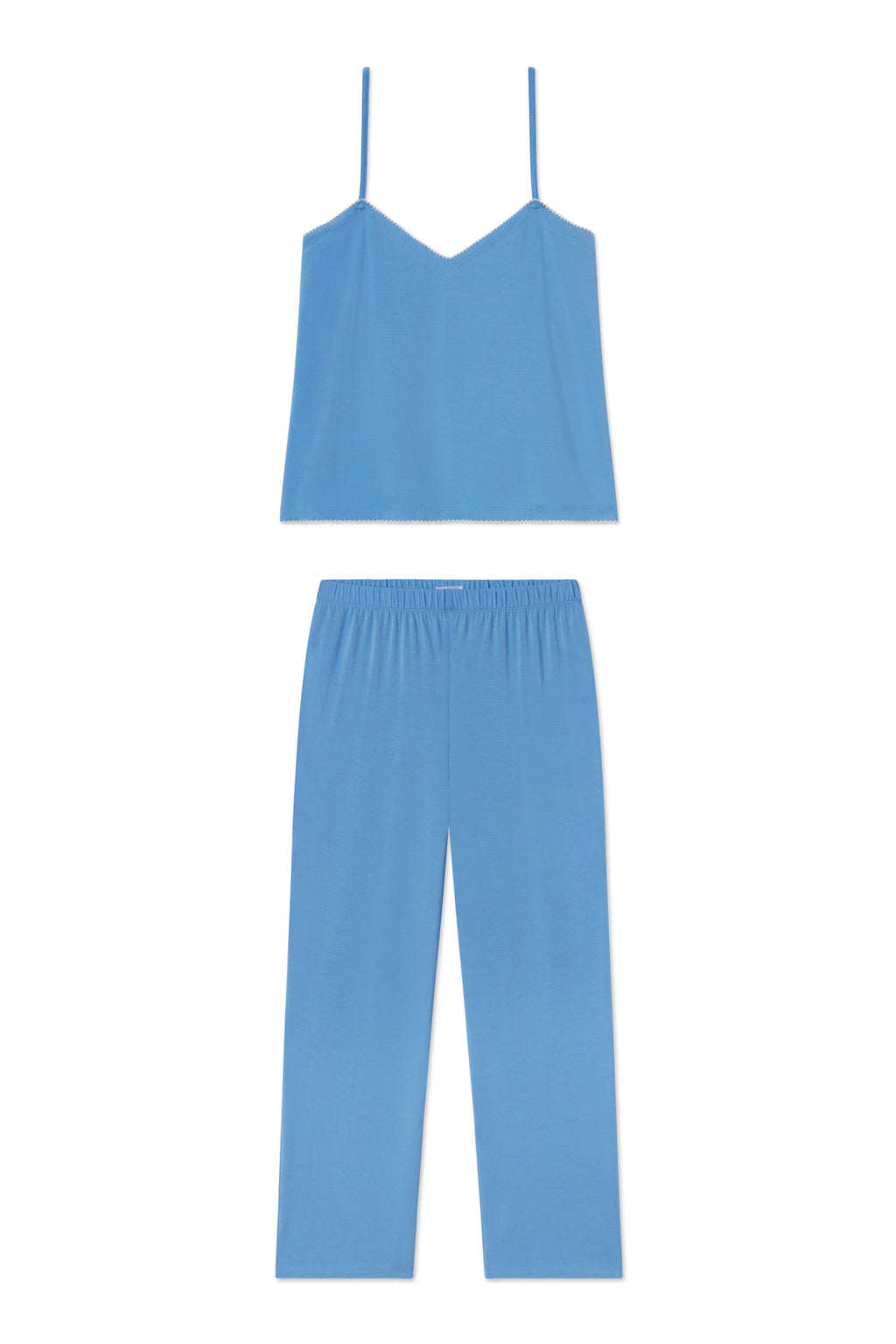 The DreamModal Cami Pants Set in Regatta features a sleeveless cami tank with thin straps and matching high-waisted, loose-fitting pants, both displayed flat on a white background.