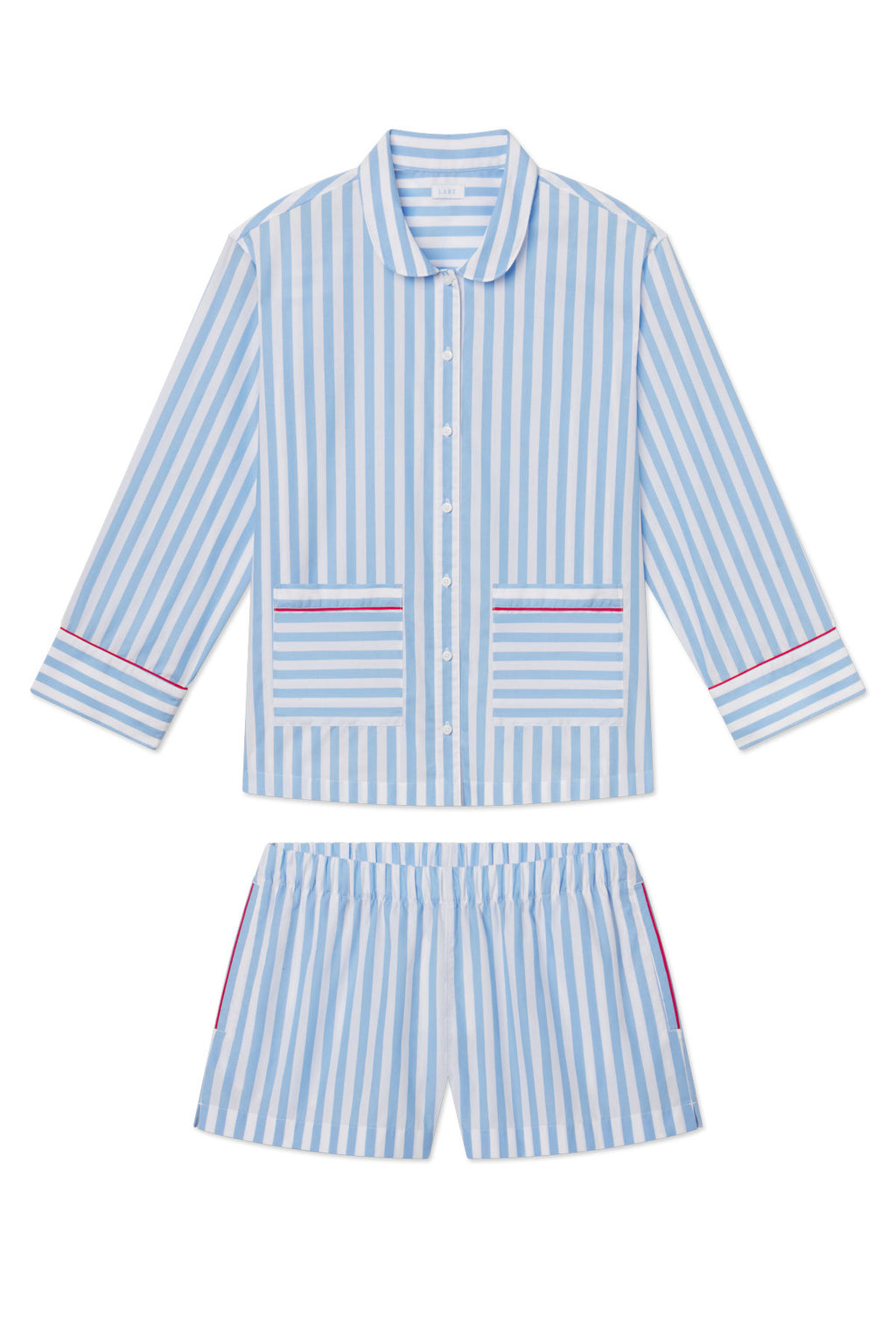 Poplin Piped Long-Short Set in Baltic Blue Beam Stripe - Featured Image 4