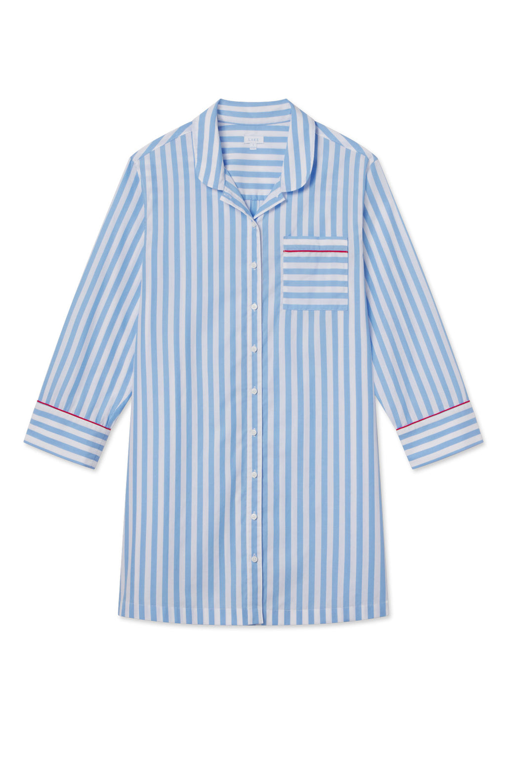 Poplin Piped Nightgown in Baltic Blue Beam Stripe - Featured Image 5