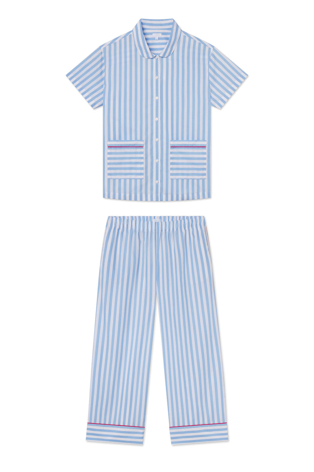 Poplin Piped Short-Long Set in Baltic Blue Beam Stripe - Featured Image 4