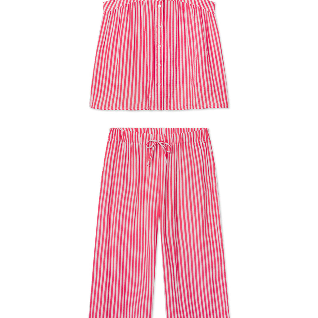 Hamptons Pants Set in Bougainvillea Stripe Gauze — XXS