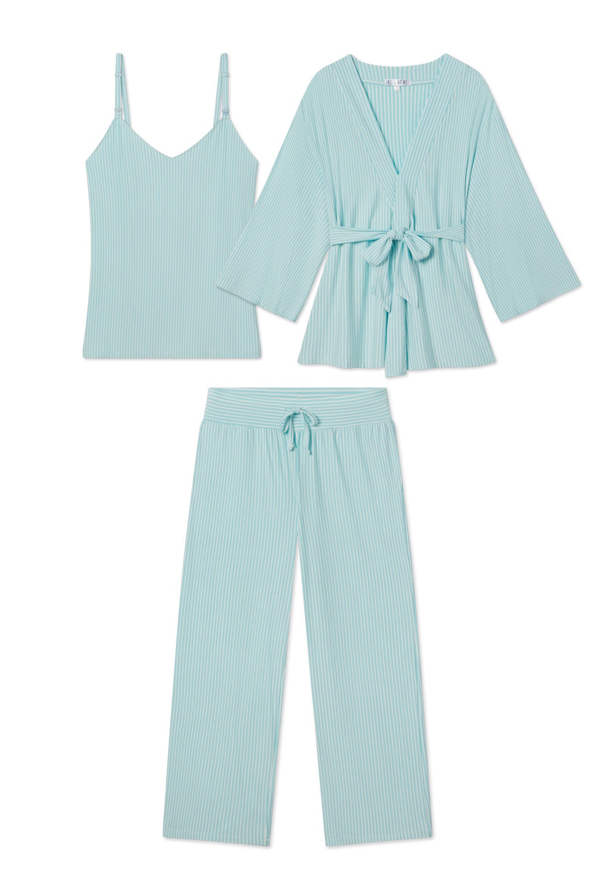 Maternity DreamModal Kimono Three-Piece Set in Salt Spray Pencil Stripe XS