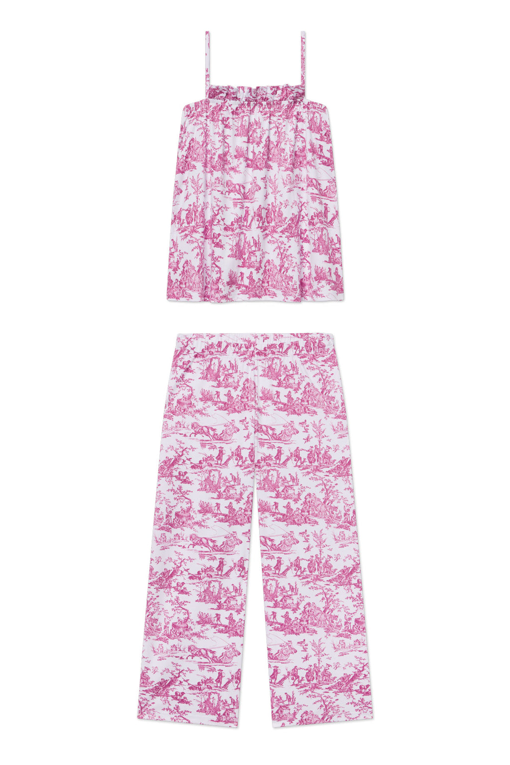 Pima Ruffle Pants Set in Claret Toile - Main Featured Image