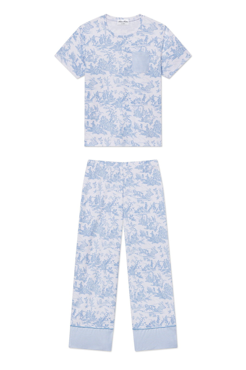 Pima Crew Wide Leg Pajama Set in Classic Blue Toile - Main Featured Image