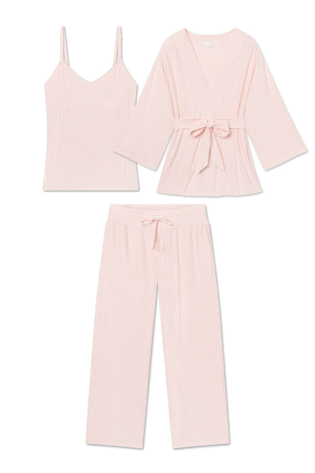 Maternity DreamModal™ Kimono Three-Piece Set in English Rose Pencil Stripe - Featured Image 5