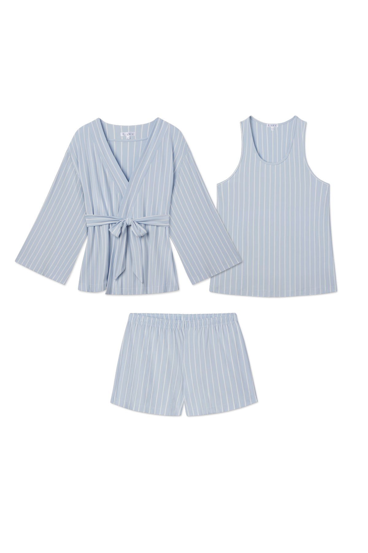 Dream Modal Kimono Shorts Three-Piece Bundle in Fog Vertical Stripe XXS
