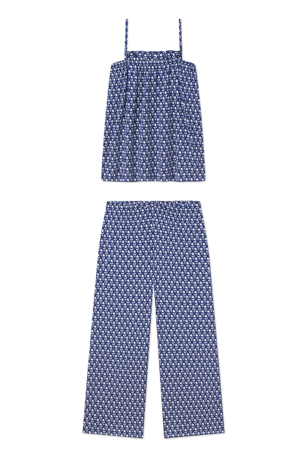 Pima Ruffle Pants Set in French Navy Inverse Bloom - Featured Image 5