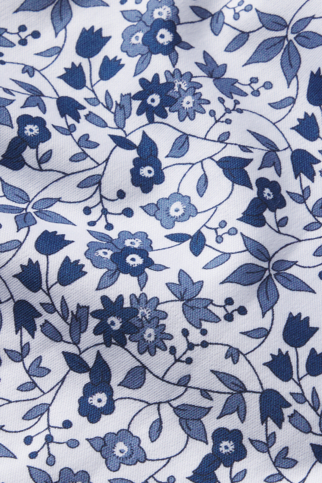 The Pima Crew Long-Long Set in Sea Depth Garden Floral features soft Pima cotton with a white base and blue floral patterns, offering depth and dimension for a stylish, fresh pajama look.