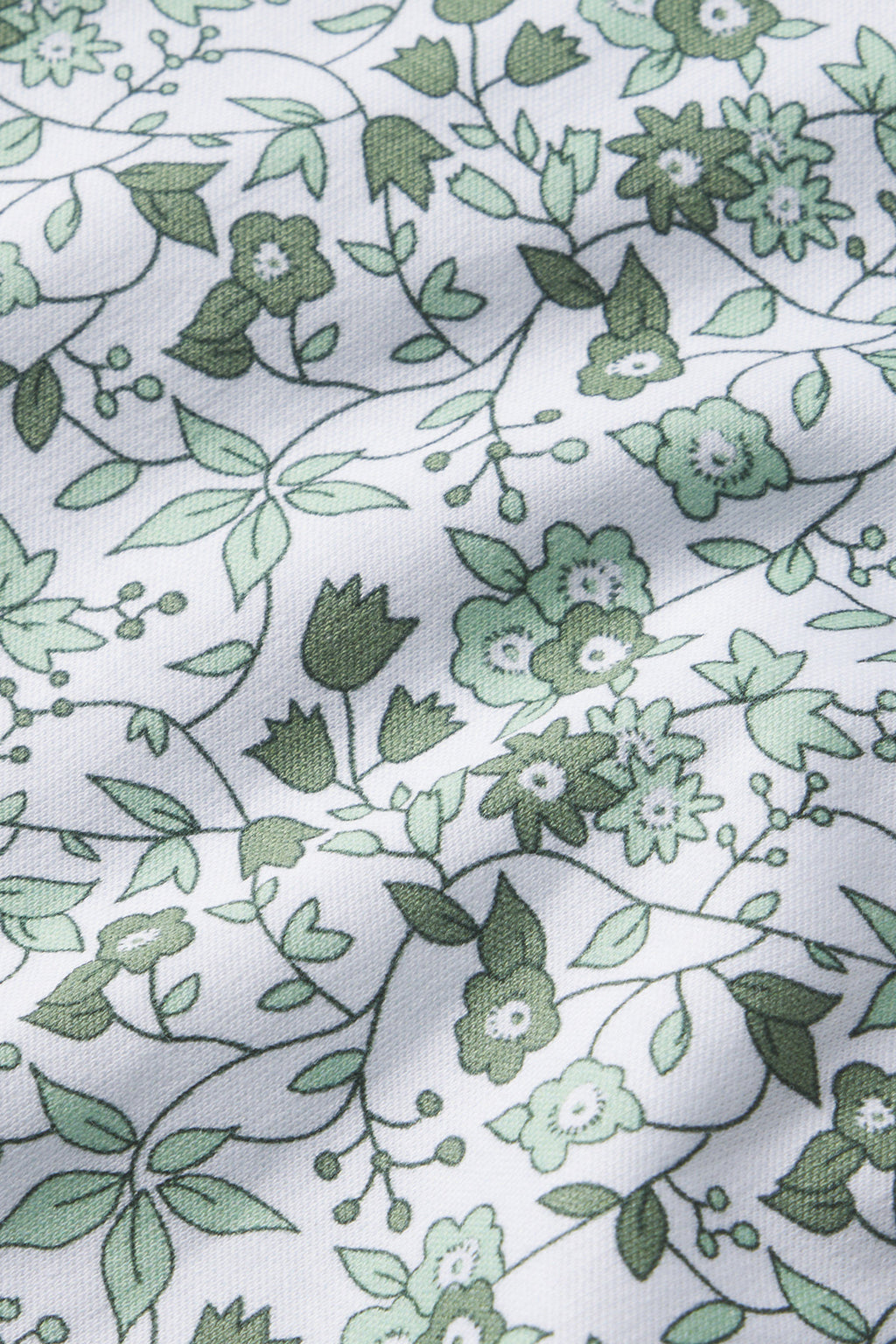 A close-up of the Pima Maternity Tank Gown in Topiary Garden Floral, showcasing soft white Pima cotton with light and dark green floral patterns—perfect for a comfortable maternity nightgown.