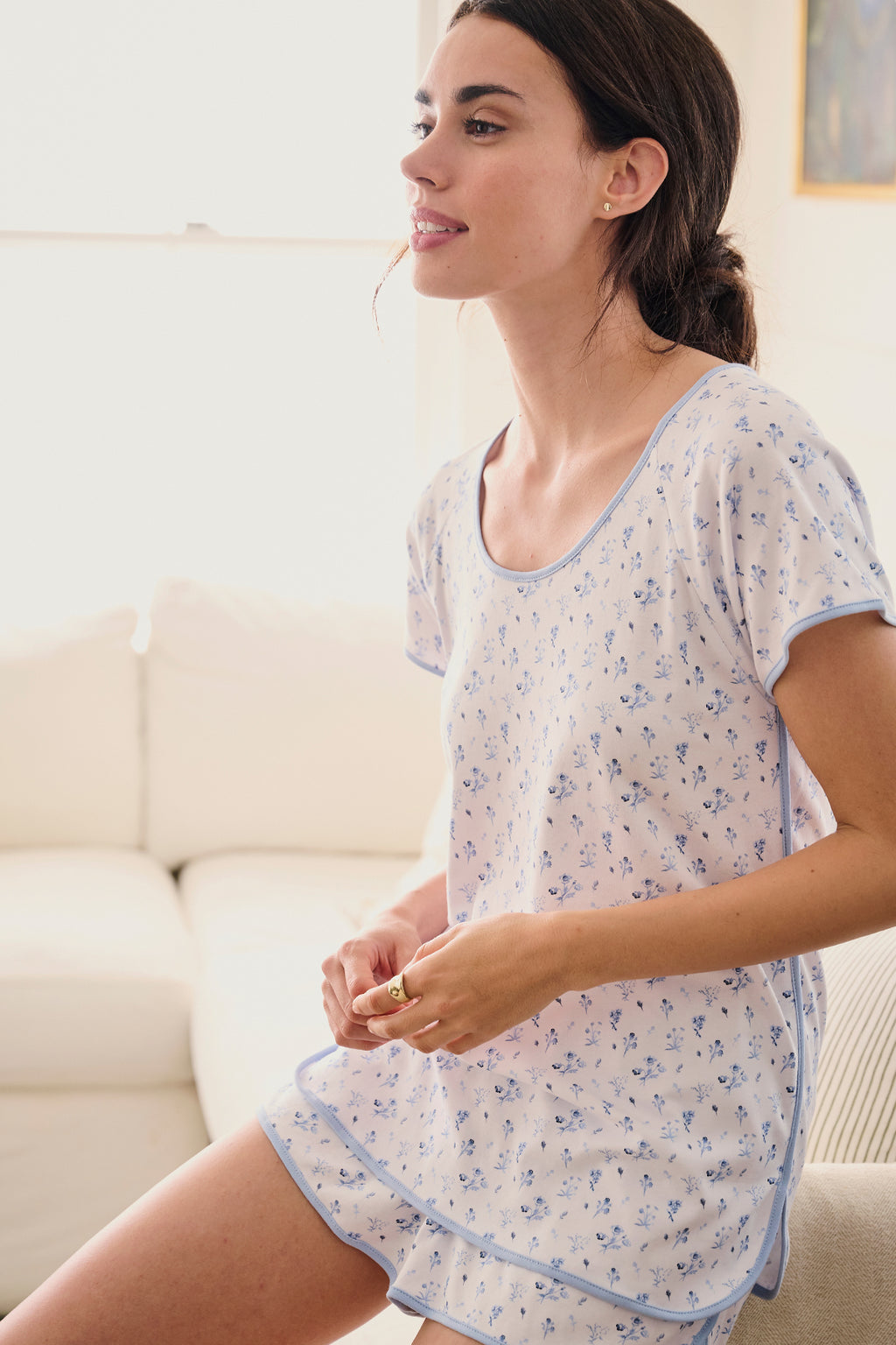 Pima Shorts Set in French Blue Floral - Main Image 1