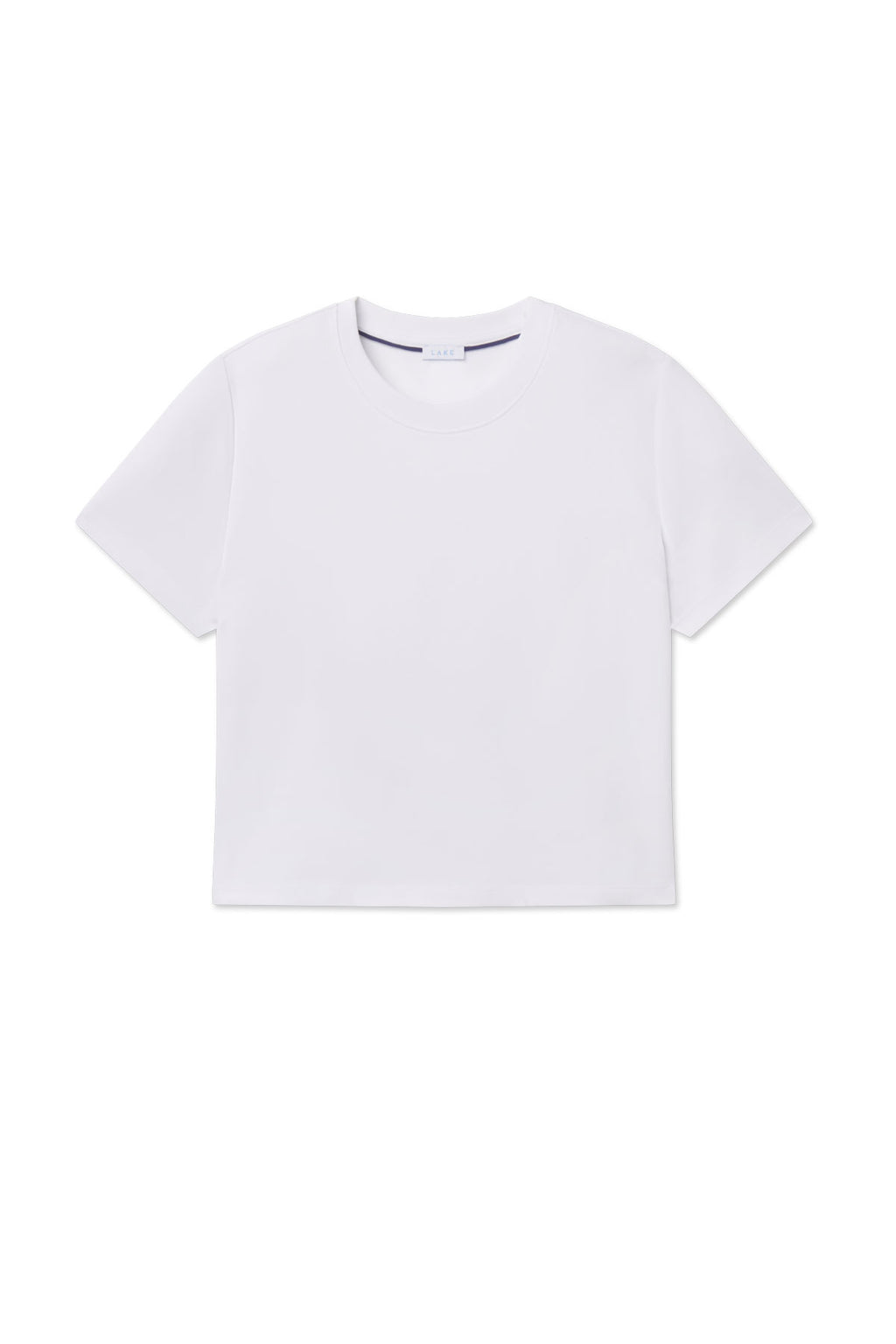 White short-sleeve t-shirt with a boxy cut and crew neckline.