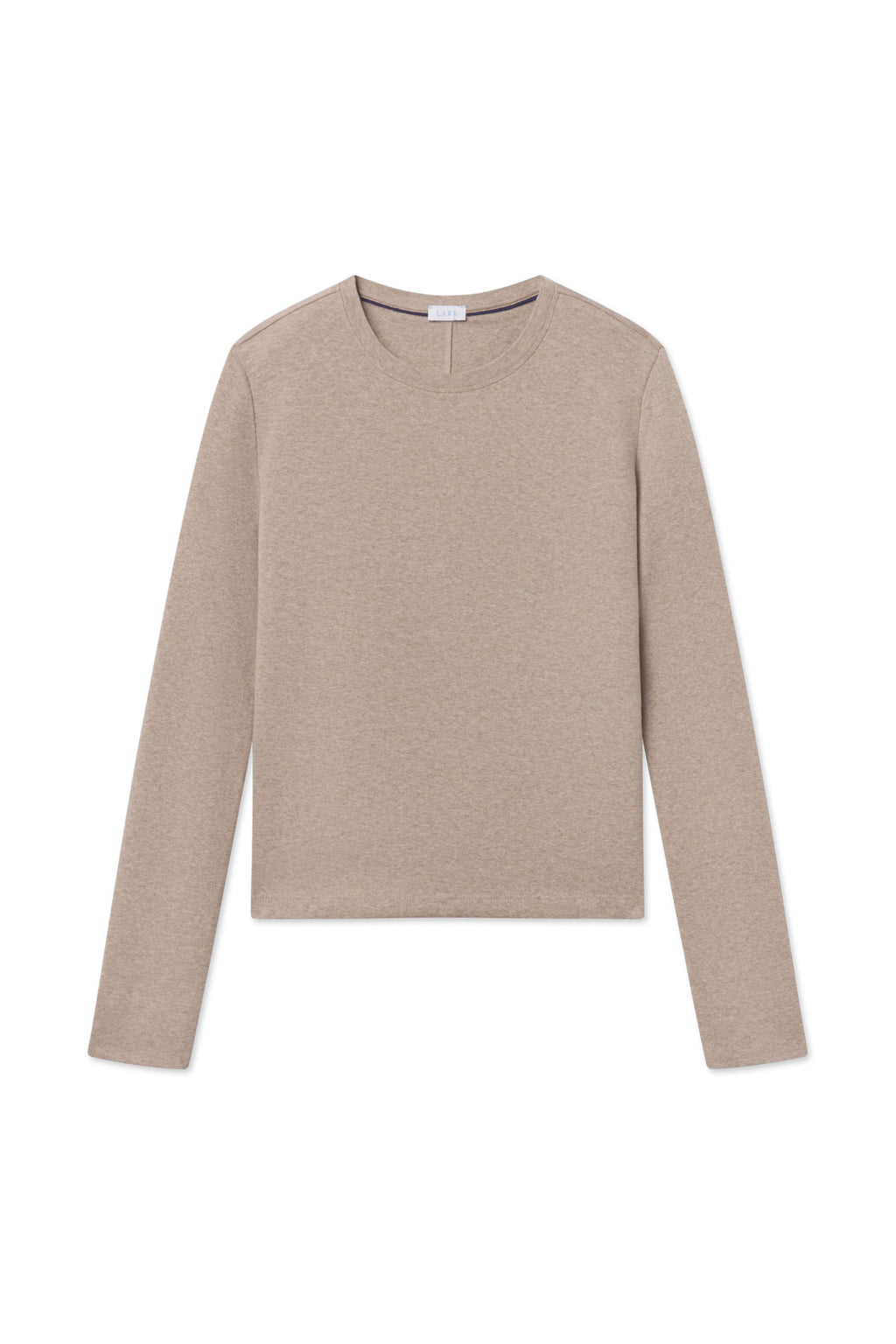 Fawn heather long sleeve tee with crew neckline and fitted silhouette.