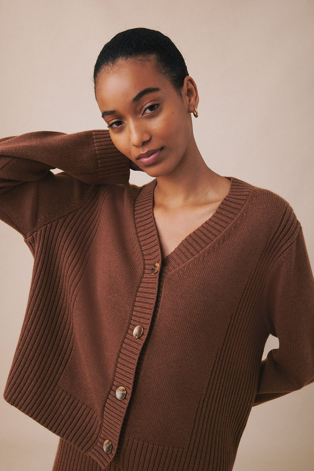 Wander Ribbed Cardigan Pants Set in Cinnamon - Main Image 2