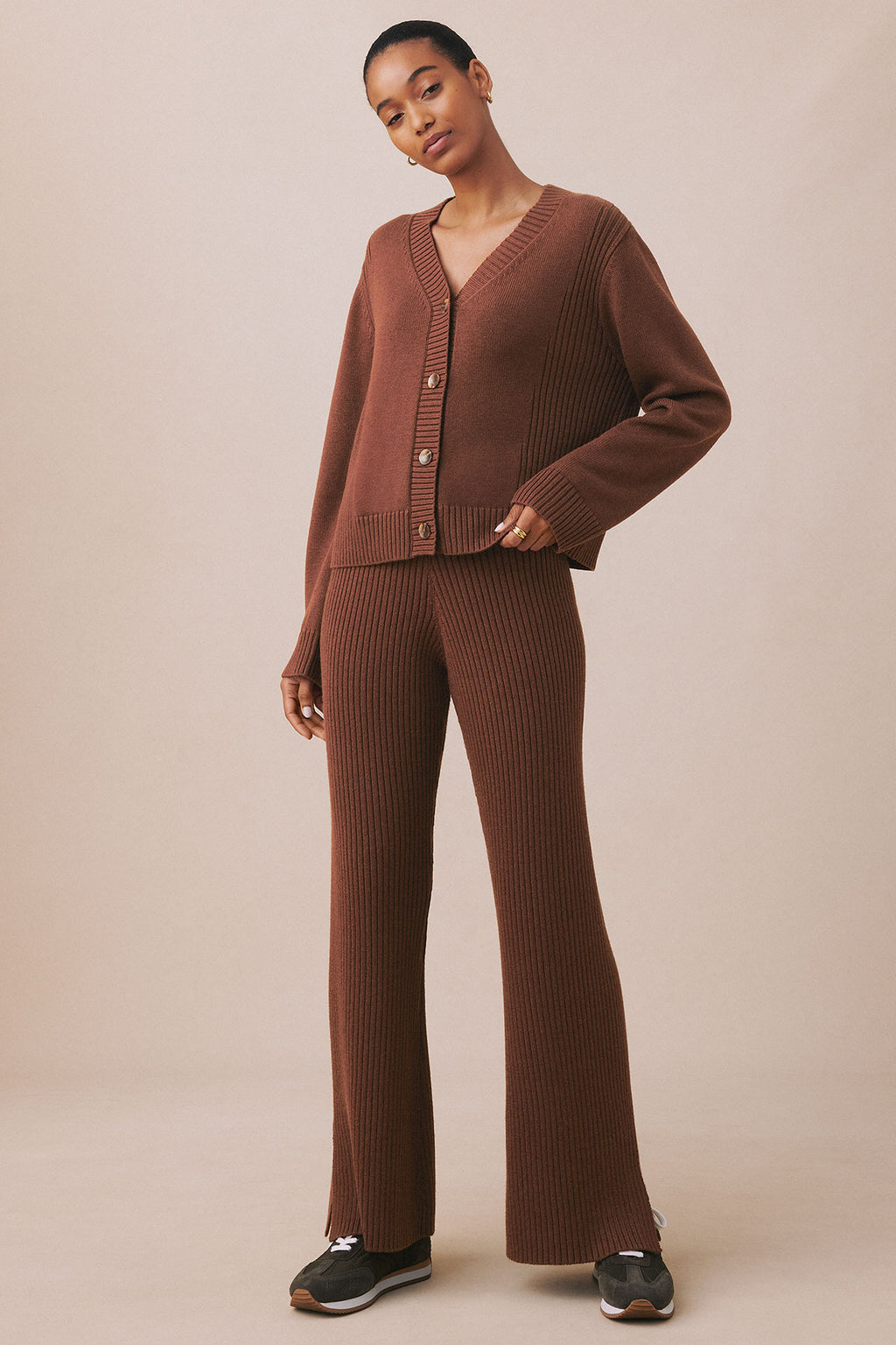 Wander Ribbed Cardigan Pants Set in Cinnamon - Main Image 3