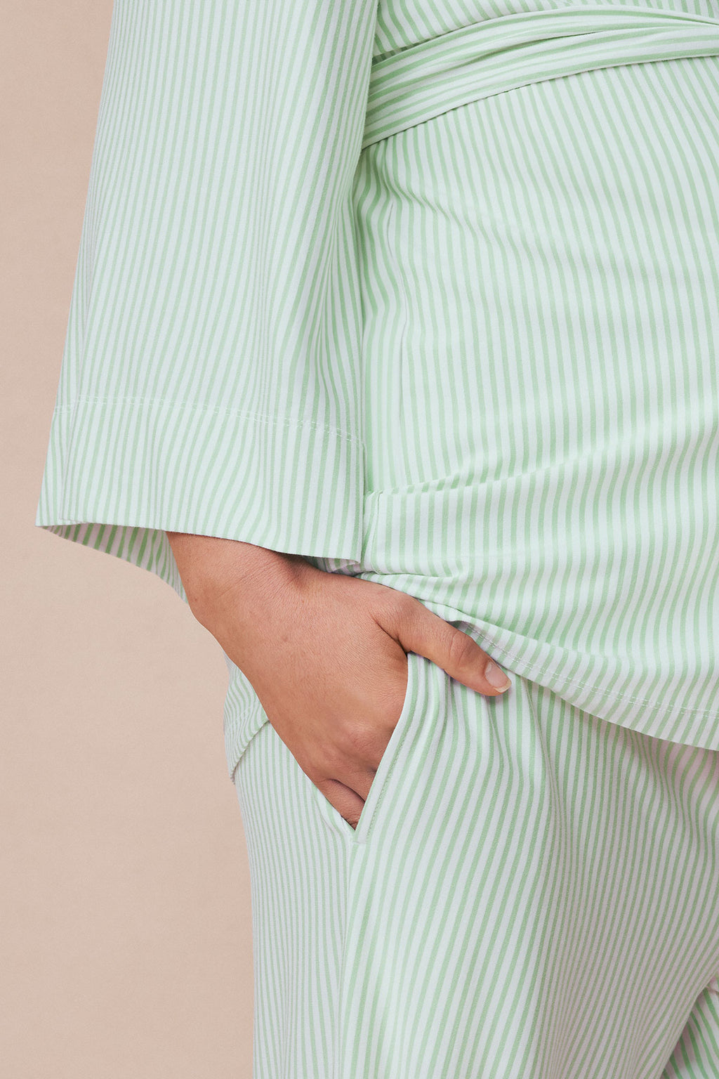 Maternity DreamModal® Kimono Three-Piece Set in Parisian Green Pencil Stripe - Main Image 4