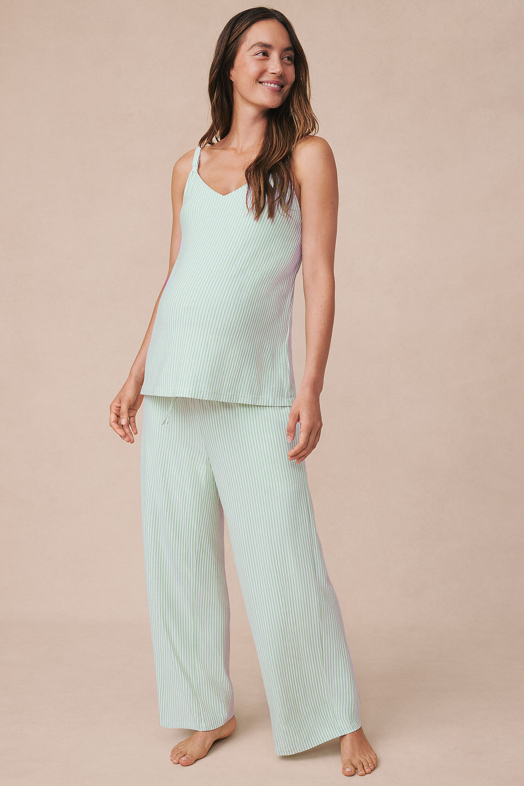 Maternity DreamModal® Kimono Three-Piece Set in Parisian Green Pencil Stripe - Main Image 3