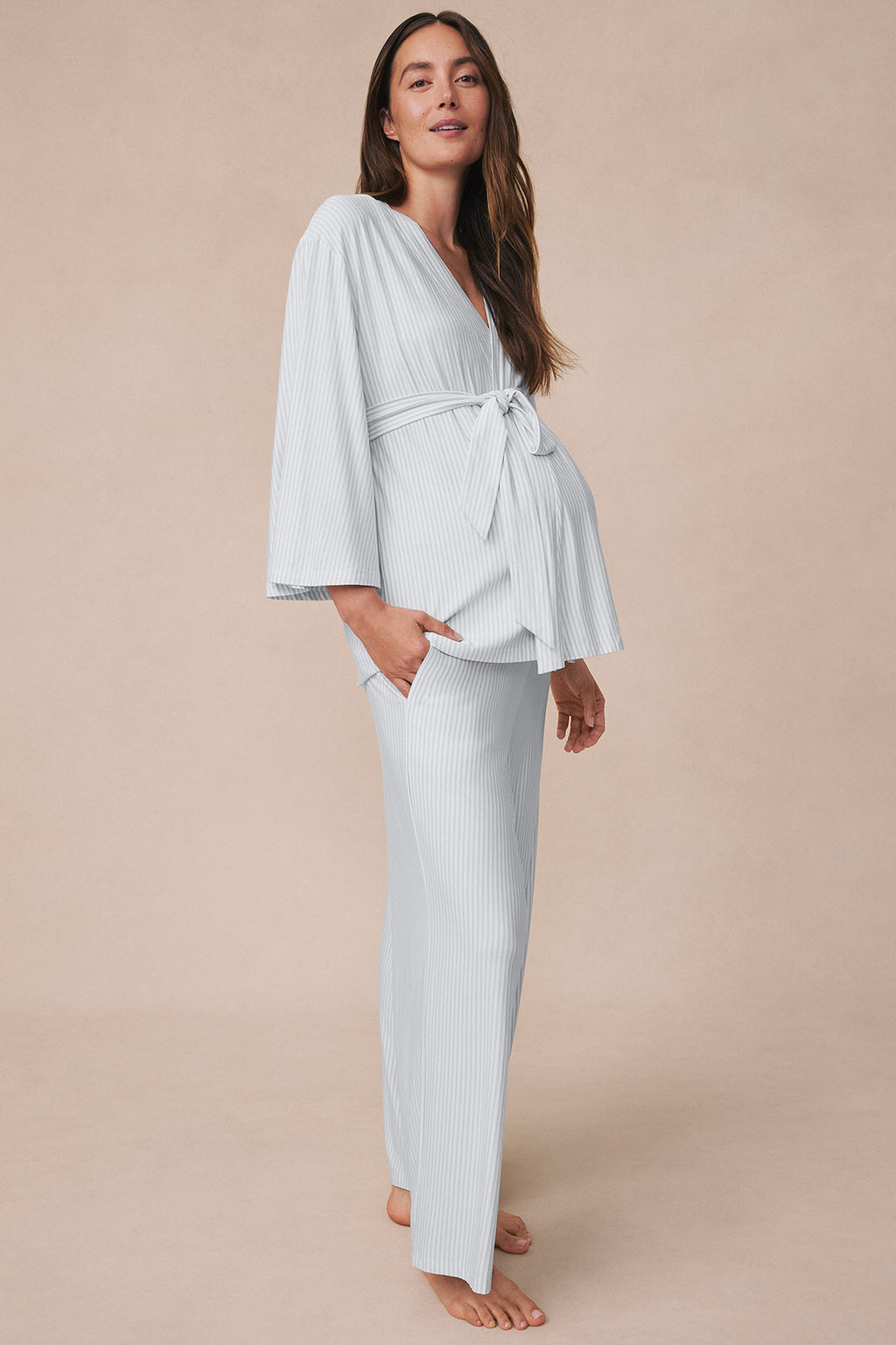 Maternity DreamModal® Kimono Three-Piece Set in Fog - Main Image 4