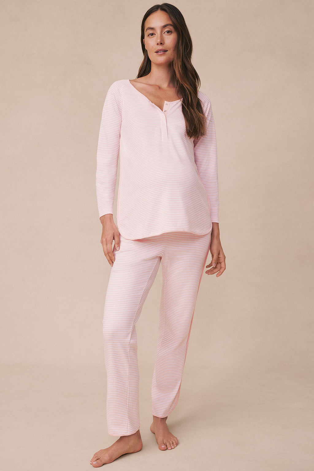 Pima Maternity Long-Long Set in English Rose Stripe - Main Image 2