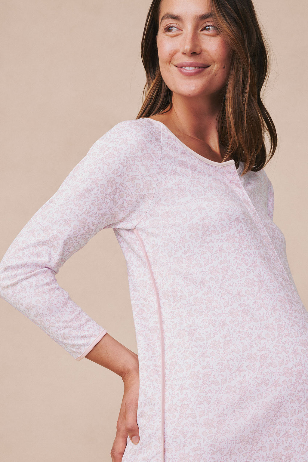 Pima Maternity Long Sleeve Nightgown in English Rose Garden Floral - Main Image 1