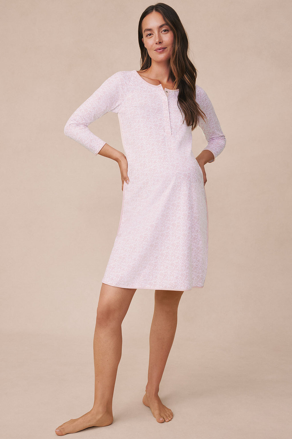 Pima Maternity Long Sleeve Nightgown in English Rose Garden Floral - Main Image 2