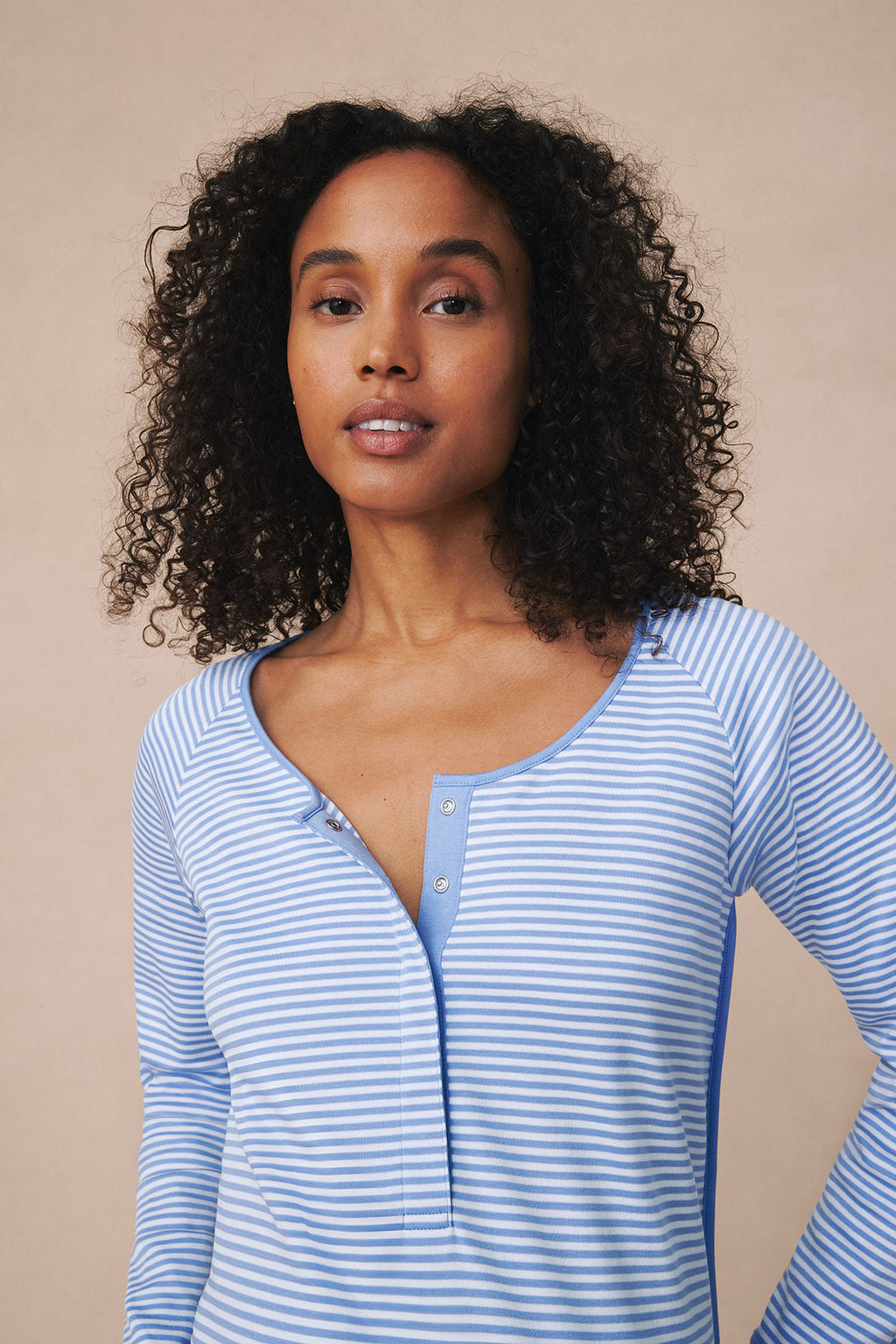 Pima Maternity Long Sleeve Nightgown in Hydrangea - Main Image 2