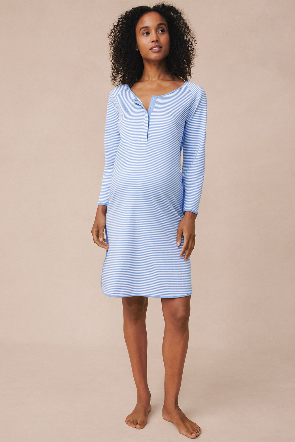 Pima Maternity Long Sleeve Nightgown in Hydrangea - Main Image 1