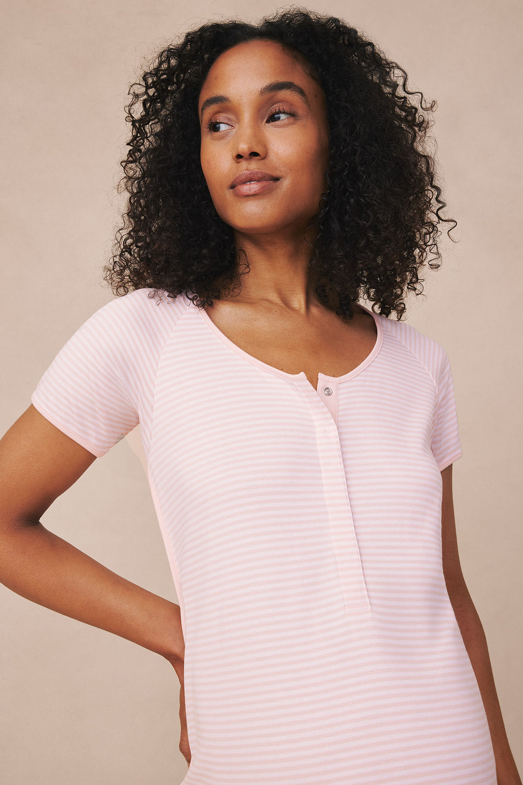 Pima Maternity Nightgown in English Rose Stripe - Main Image 1